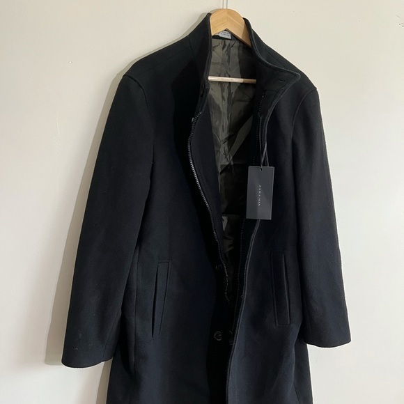 NWT Zara Men Combined Inverted Lapel Collar Black Pea Coat - Picture 4 of 10